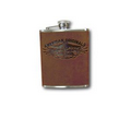 Genuine Leather Covered Stainless Steel 6 Oz. Flask (Debossed/ 1 Side)